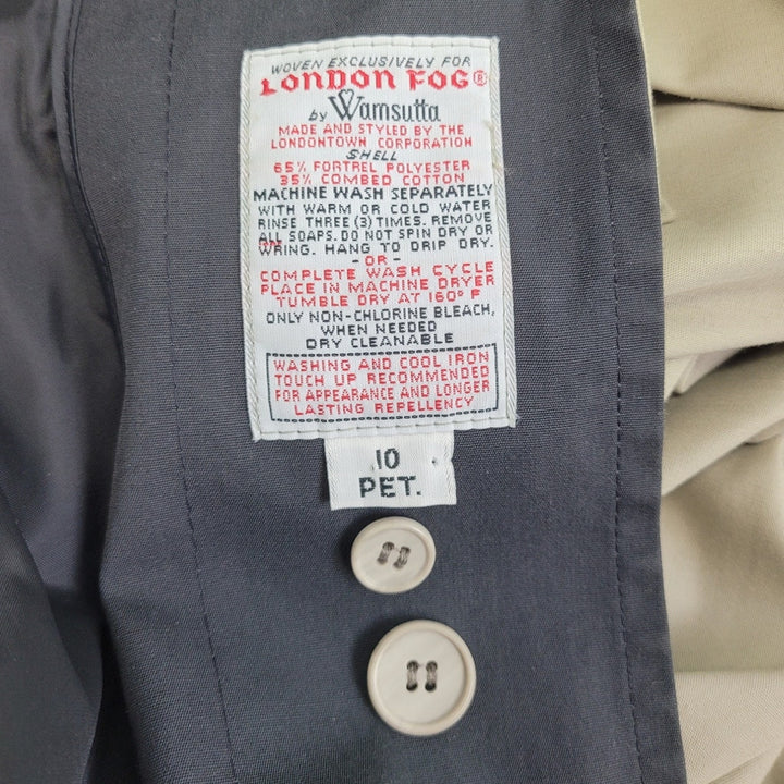 London Fog Womens 10 Petite PolyCotton Button Up Long Trench Coat w Pockets