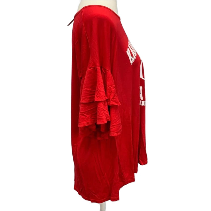 Hand Printed Large Swift Karma 87 Guy on Kansas City Chiefs Football Ruffled Tee