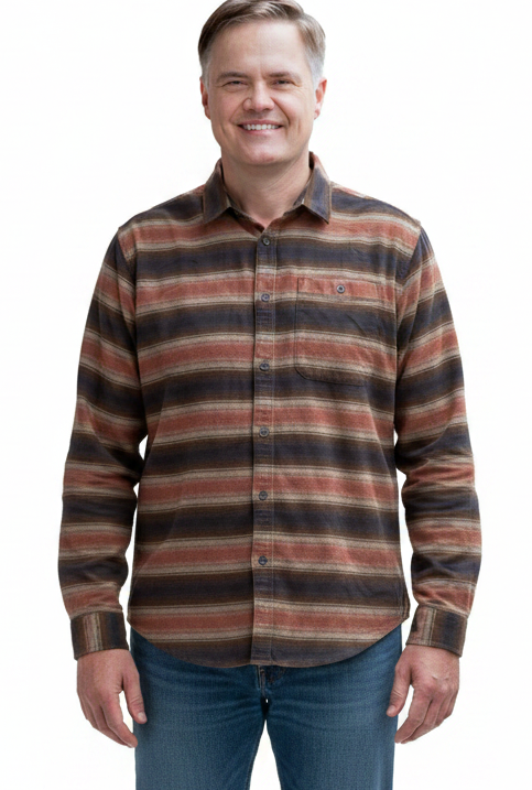 Full length man in flannel shirt and jeans