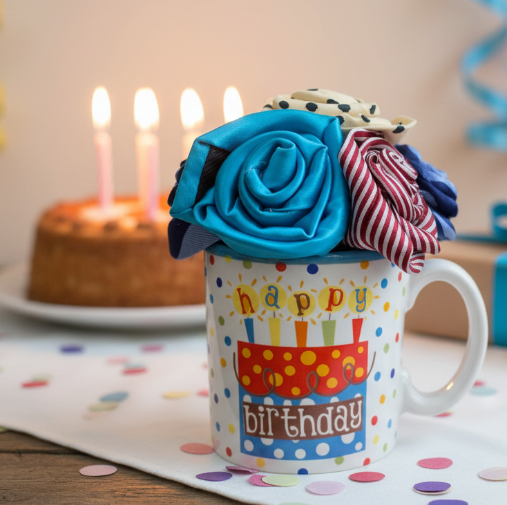 Handmade birthday rose bouquet styled on a cheerful celebration table