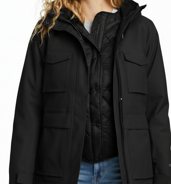 New Eddie Bauer Womens Black 3-in-1 650 FP Down Inner Liner Jacket w Over Coat