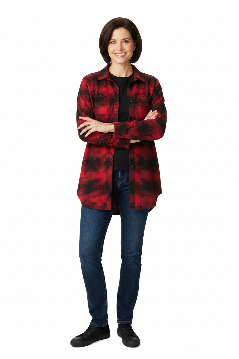 Red Plaid Flannel Shirt on Model