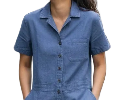 New Eddie Bauer Womens Blue Bird Hemplify Button Front Collared Utility Romper