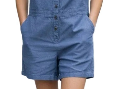 New Eddie Bauer Womens Blue Bird Hemplify Button Front Collared Utility Romper