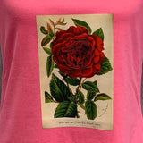 New Hand Printed Womens Medium Vintage Book Page Red Rose Flower V-Neck Tee Top