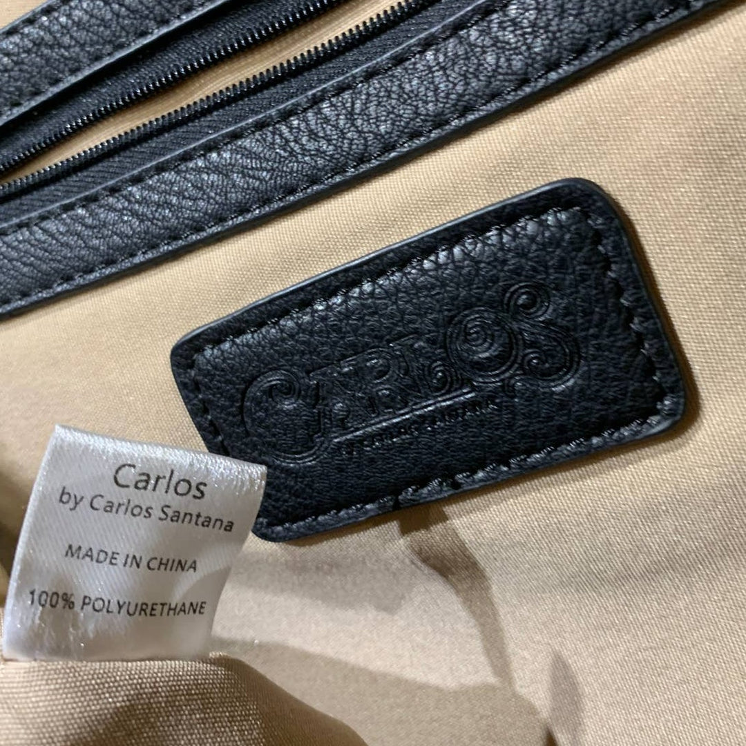 Carlos Santana Black White Faux Leather Large Handbag Purse Shoulder Bag