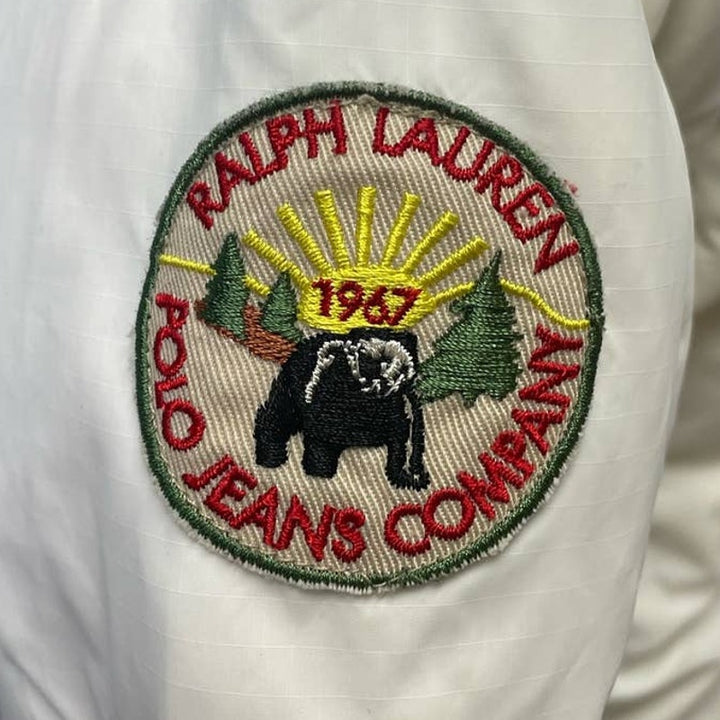 Vintage Polo Jeans Ralph Lauren Womens Small Snap Up Puffer Coat Sunshine Patch