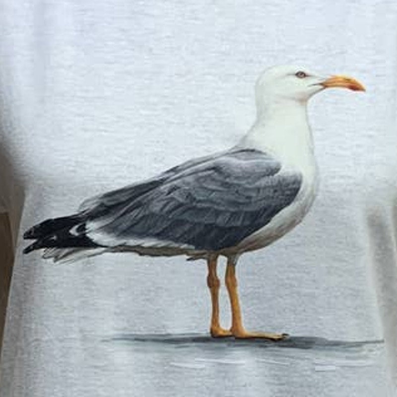 Upcycled Hand Printed Large Summer Seagull Ukraine Flag Slava Ukraini Artist Tee