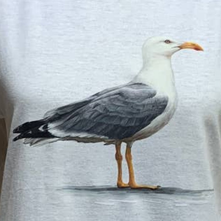 Upcycled Hand Printed Large Summer Seagull Ukraine Flag Slava Ukraini Artist Tee