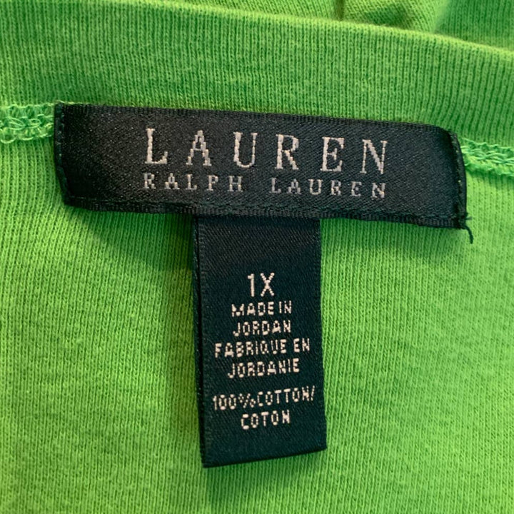 Lauren Ralph Lauren 1X 100% Cotton Short Sleeve Zipper Detail Neon Green T-Shirt