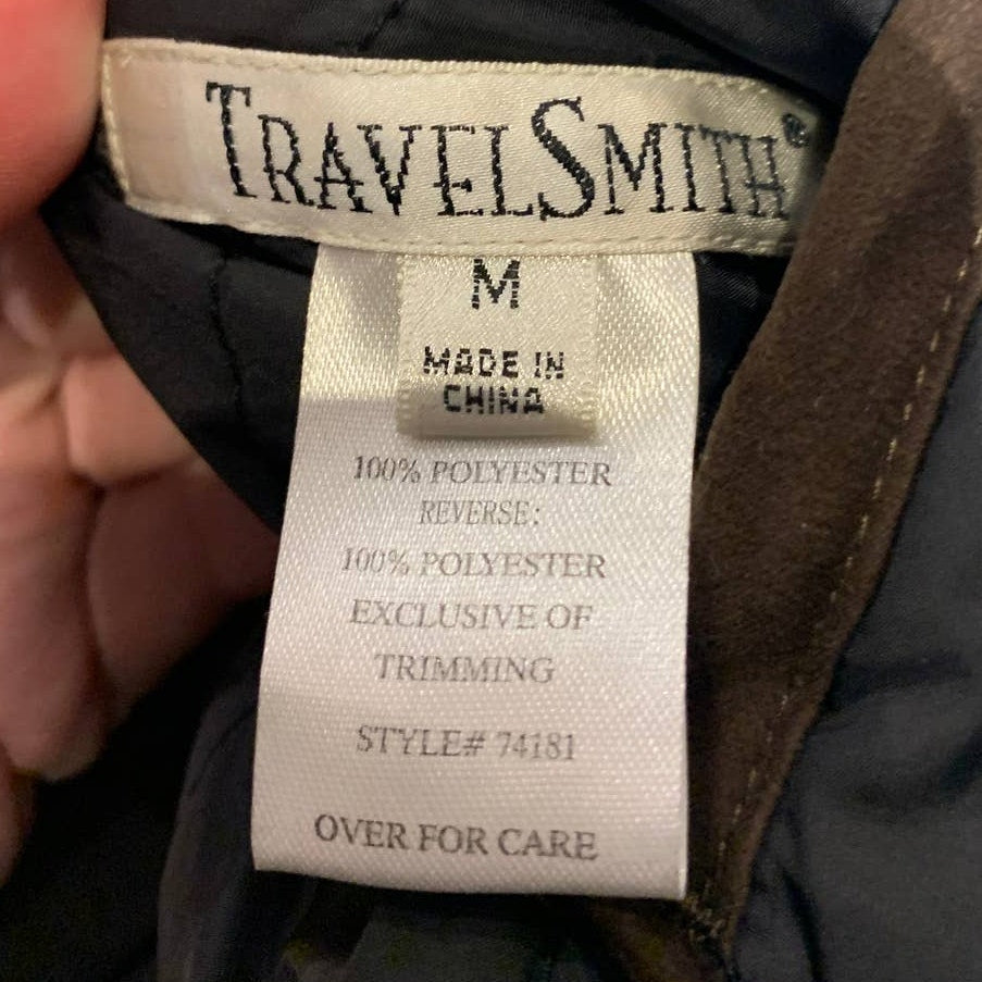 Travelsmith Mens Medium Reversible Tan Faux Suede Black Quilted Full ZIp Vest