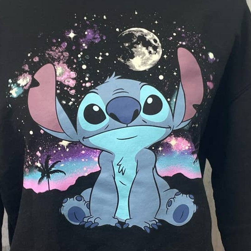Disney Womens Medium Lilo &amp; Stitch Long Sleeve Cotton Blend Crew Neck Sweatshirt
