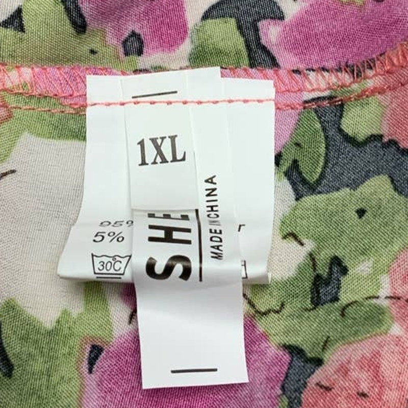 Shein Floral 1X Short Sleeve Lightweight Long Coverup Open Cardigan Blouse