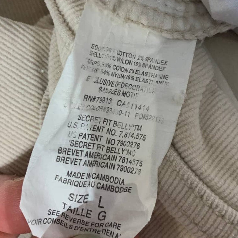 Motherhood Maternity Large Secret Fit Belly Stretch Panel Tan Corduroy Pants