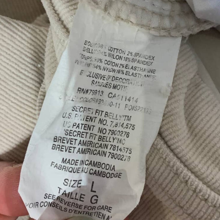 Motherhood Maternity Large Secret Fit Belly Stretch Panel Tan Corduroy Pants