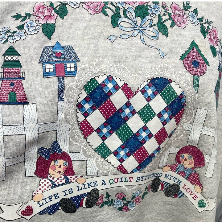 Vintage 1990s Womens 2XL Life is Like A Quilt Stitched With Love Sweatshirt