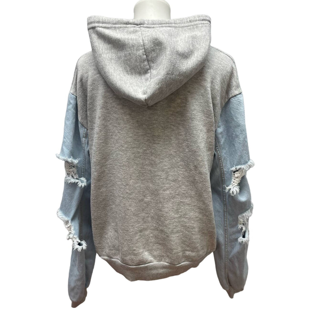 Hand Printed Upcycled 2X Equality Rainbow Pride Cotton Blend Distressed Hoodie
