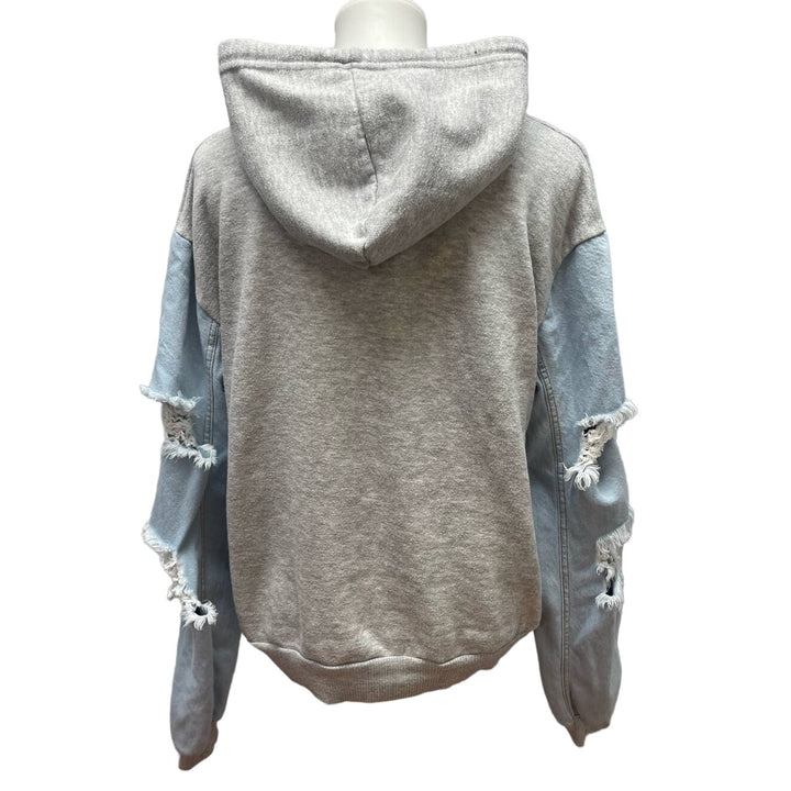 Hand Printed Upcycled 2X Equality Rainbow Pride Cotton Blend Distressed Hoodie