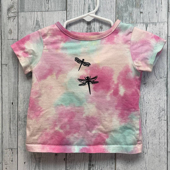 Upcycled Hand Printed Baby 12 Months 100% Cotton Tie Dye Dragonfly Tee Shirt