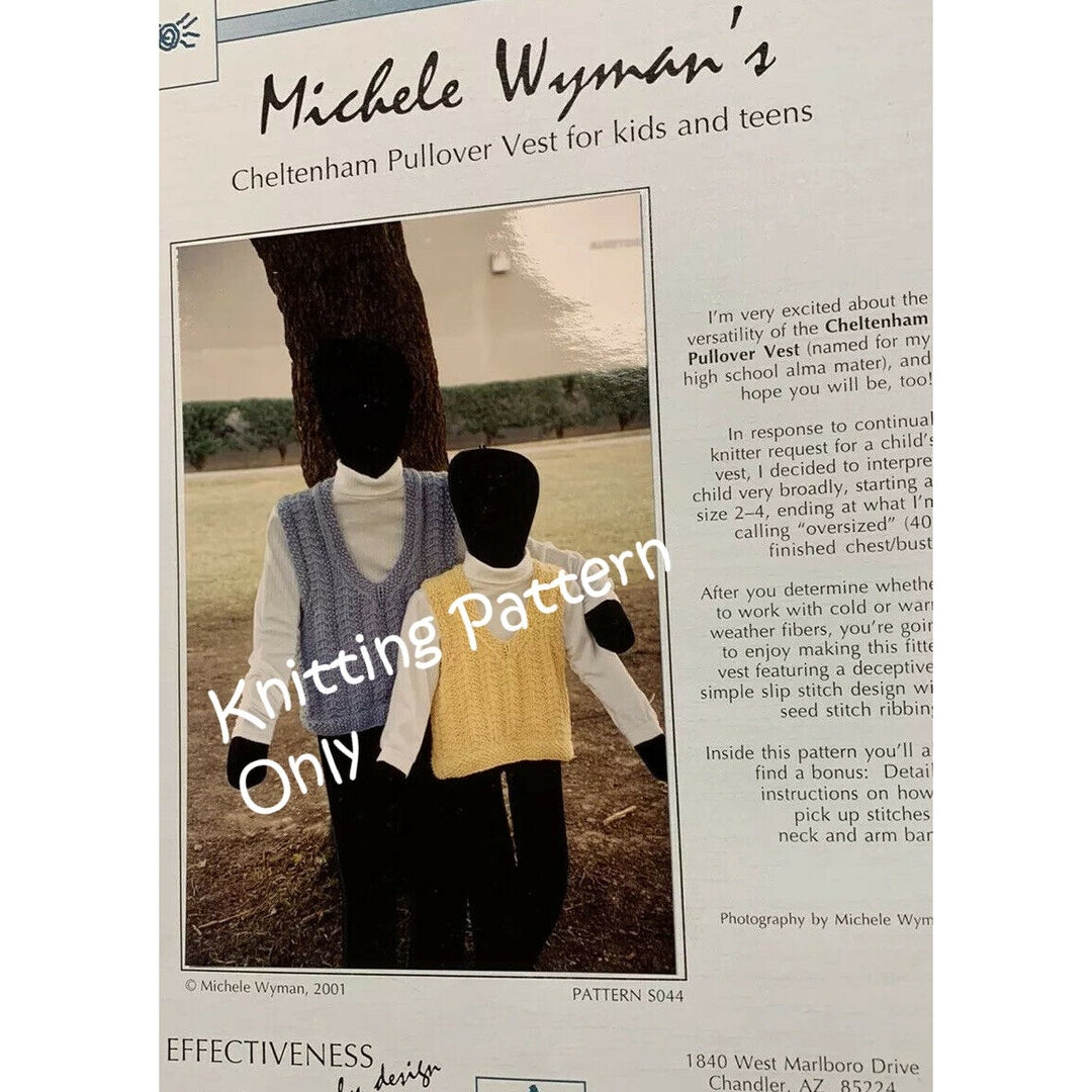 New 2001 Michele Wyman S044 Cheltenham Pullover Teens Sweater Knitting Pattern