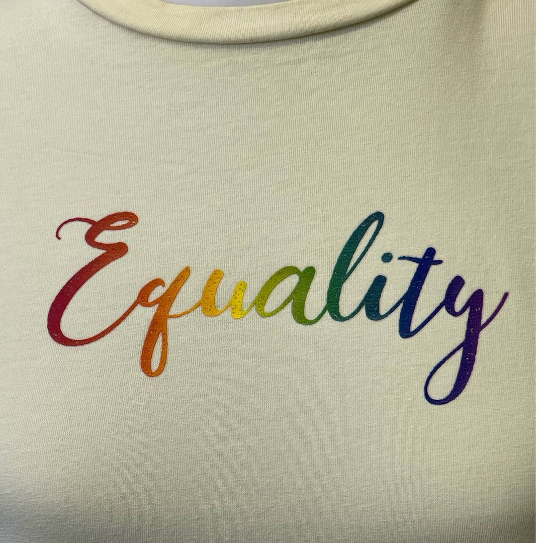 Hand Printed Upcycled Womens Small Equality Rainbow Pride LGBTQ T-Shirt Dress