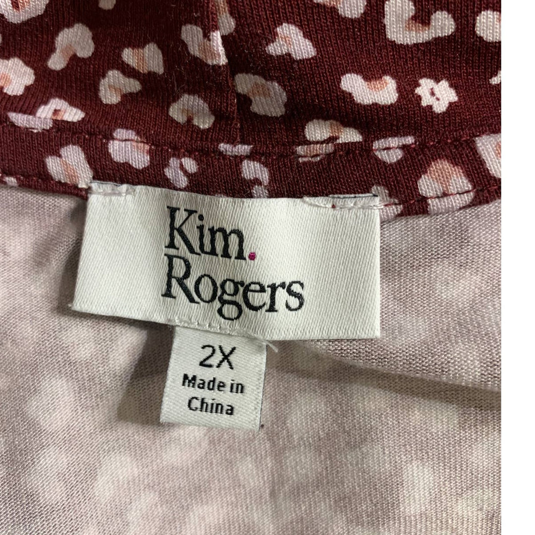 Kim Rogers Womens 2X Floral Polka Dot Stretchy Viscose Blend Open Cardigan