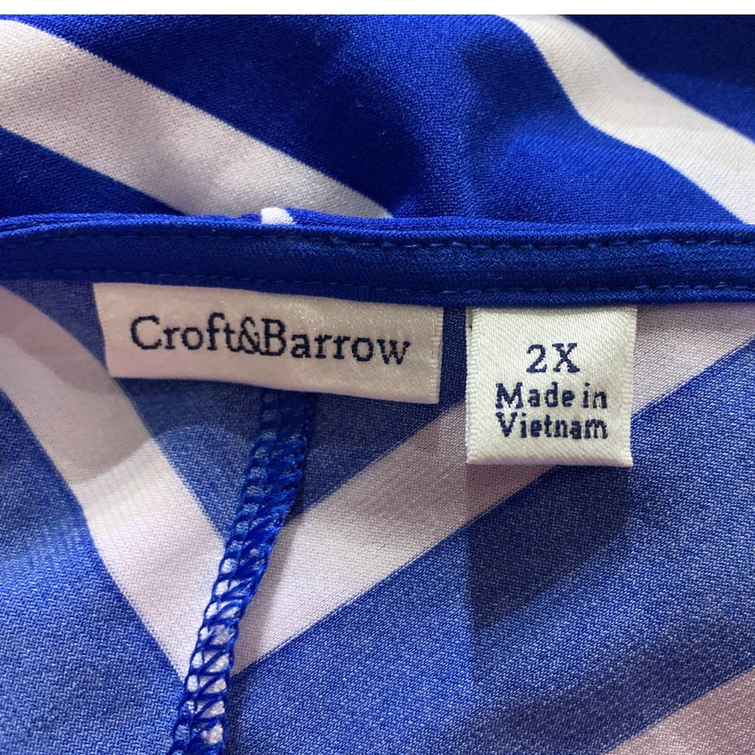Croft &amp; Barrow 2X Short Sleeve Blue Chevron Stripe Flowy Stretchy Polyester Top