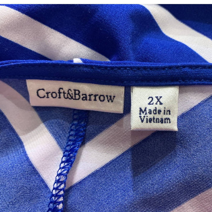 Croft &amp; Barrow 2X Short Sleeve Blue Chevron Stripe Flowy Stretchy Polyester Top