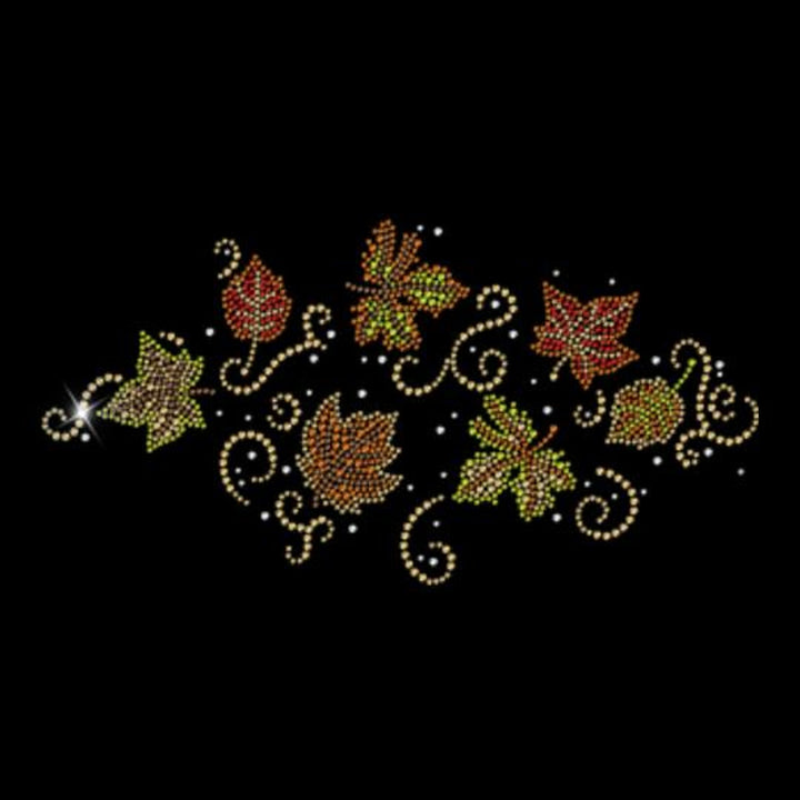 New Alley Design Group Rhinestone Autumn Leaves Black Batwing Dolman Blouse Top