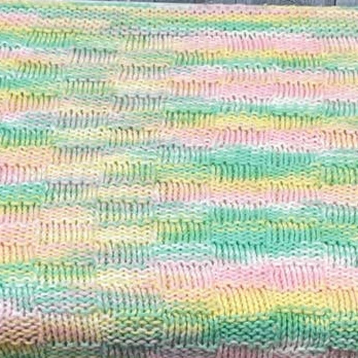 Handmade Green Pink Yellow Acrylic Yarn Crocheted Baby Blanket Afghan Throw
