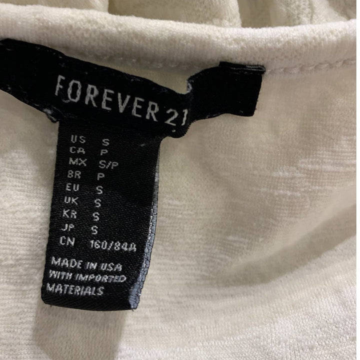 Forever 21 Small White Textured Floral Stretchy Polyester Blend Peplum Top