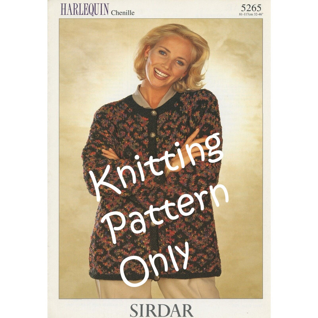 New Sirdar 5265 Harlequin Chenille Cardigan Sweater Jacket Knitting Pattern