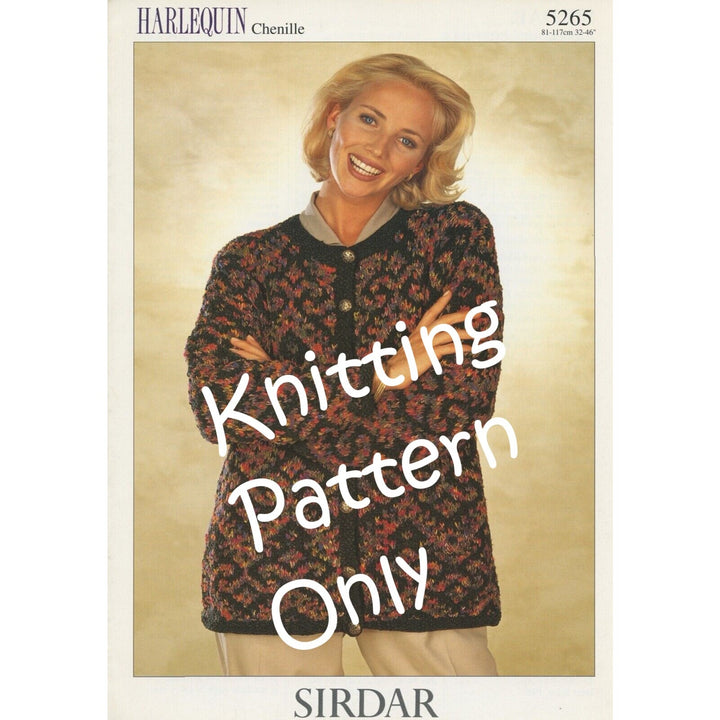 New Sirdar 5265 Harlequin Chenille Cardigan Sweater Jacket Knitting Pattern