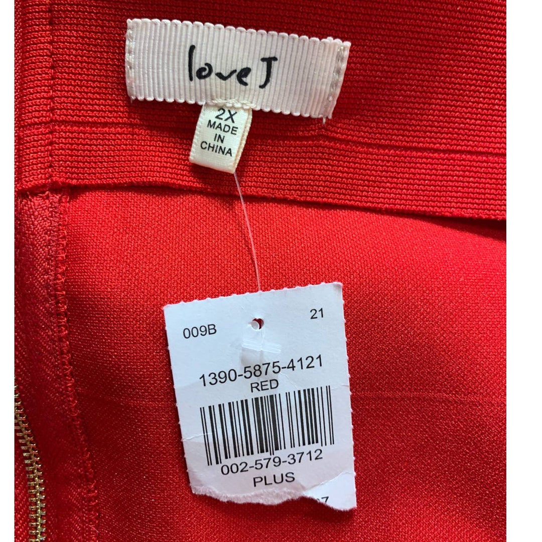 New Love J Plus 2X Off Shoulder Short Sleeve Body Con Midi Solid Red Dress