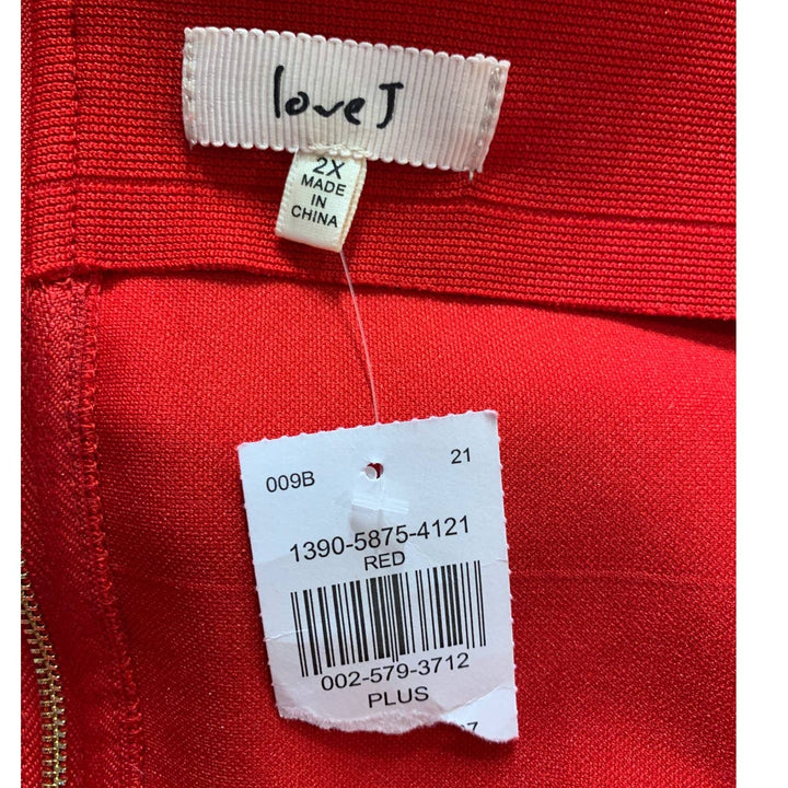 New Love J Plus 2X Off Shoulder Short Sleeve Body Con Midi Solid Red Dress