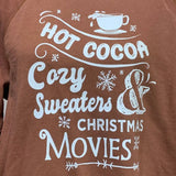 Upcycled Hand Printed Womens Large Christmas Movies Hot Cocoa Cozy Sweatshirt