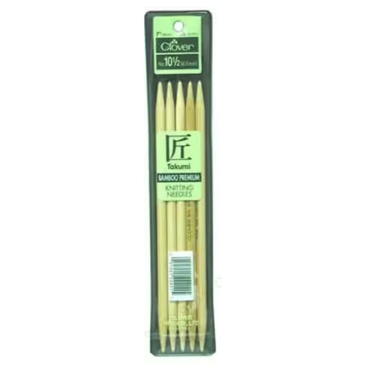 Clover Takumi Bamboo Double-Pointed Knitting Needles, 7-Inch, US 10.5 / 6.5 mm, 10-Needle Set