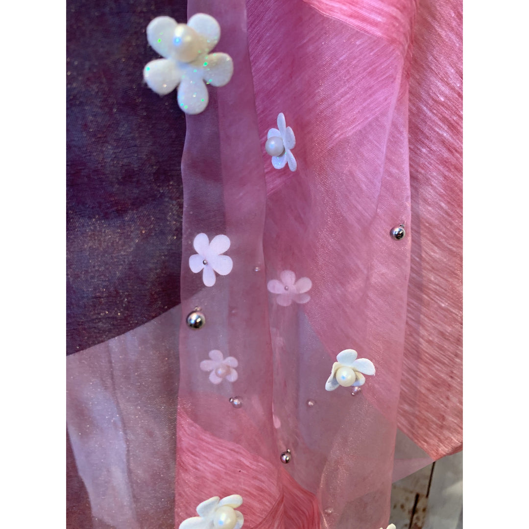 New Pretty in Pink Wedding Long Sheer Pink Pearl Floral Lightweight Scarf Wrap