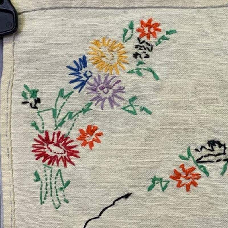 Handmade Needlepoint Daisy Flowers Cotton Blend Rectangle Table Runner Decor