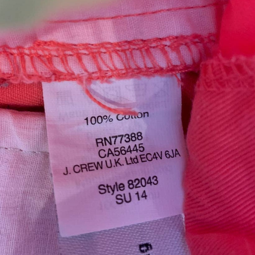 J Crew Size 00 Coral Pink 100% Cotton Chino Short Shorts w Back Pockets