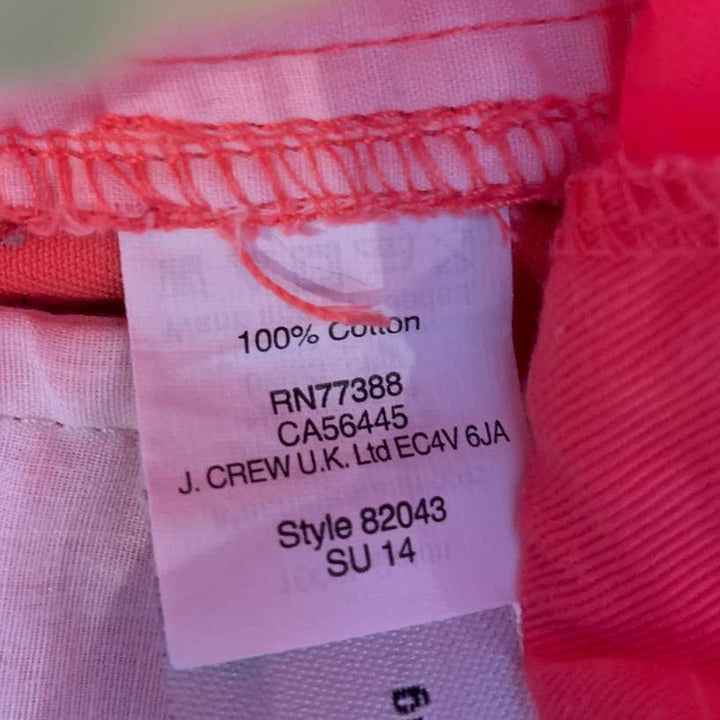 J Crew Size 00 Coral Pink 100% Cotton Chino Short Shorts w Back Pockets