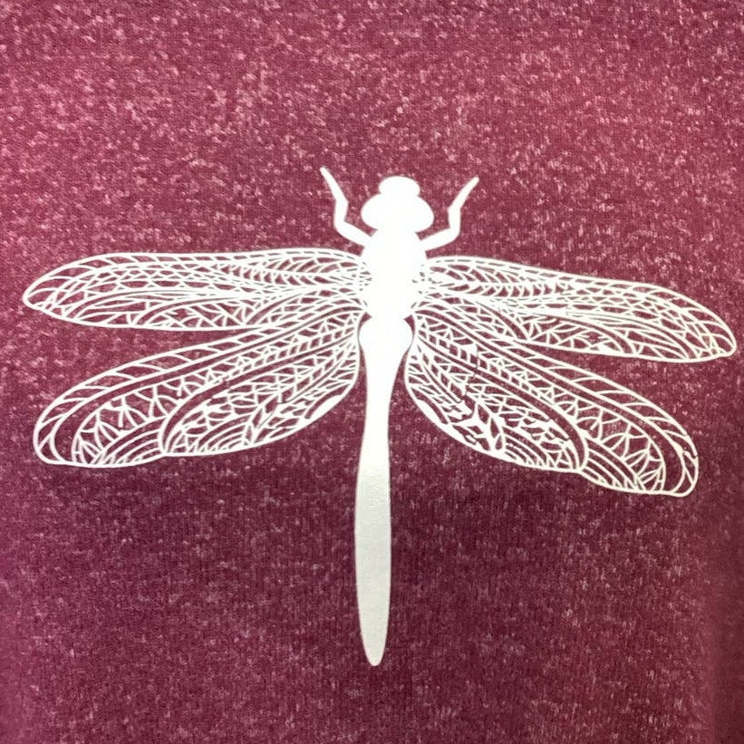 Hand Printed Upcycled Large Dragonfly Long Sleeve Layered Look Waist Tie Sweater