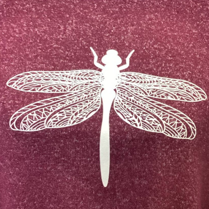 Hand Printed Upcycled Large Dragonfly Long Sleeve Layered Look Waist Tie Sweater