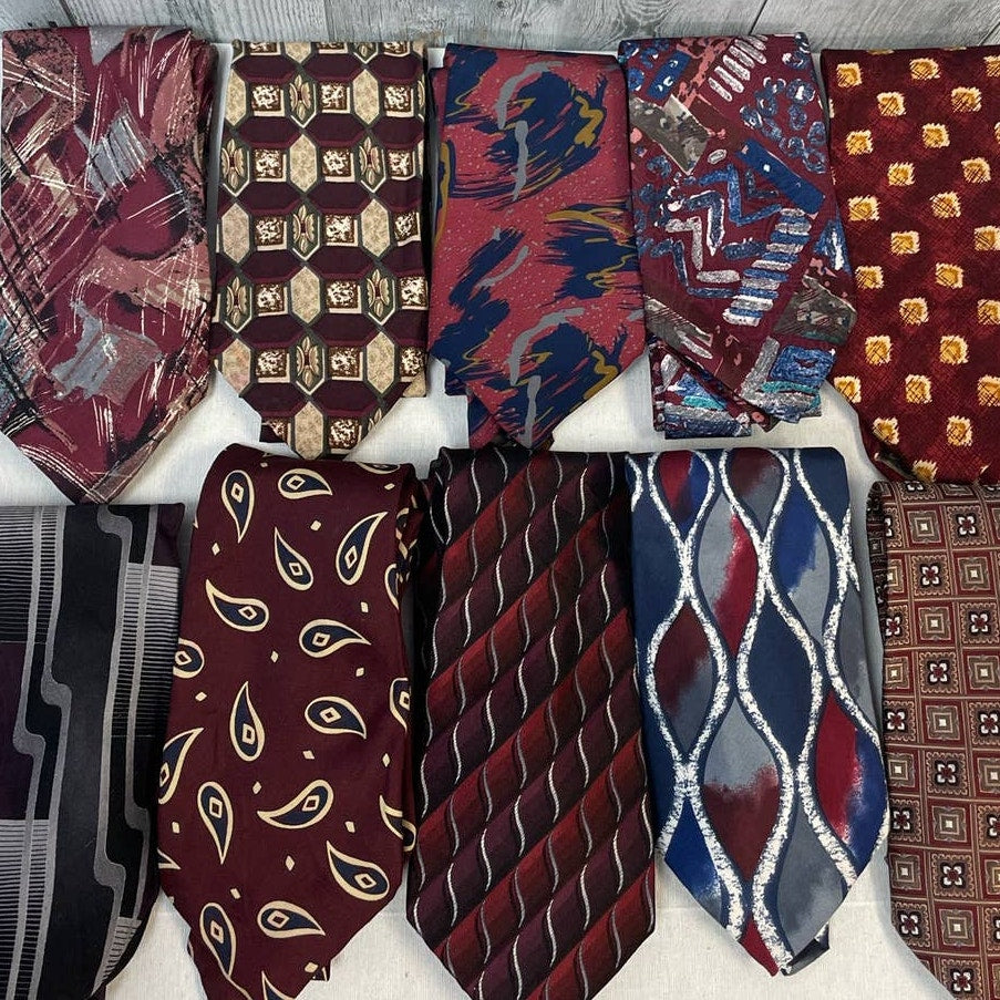Lot of 10 Wine Red Gray Vintage &amp; Modern Career Silk Polyester Necktie Ties