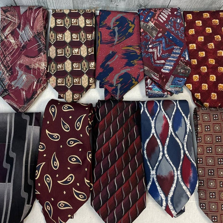 Lot of 10 Wine Red Gray Vintage &amp; Modern Career Silk Polyester Necktie Ties