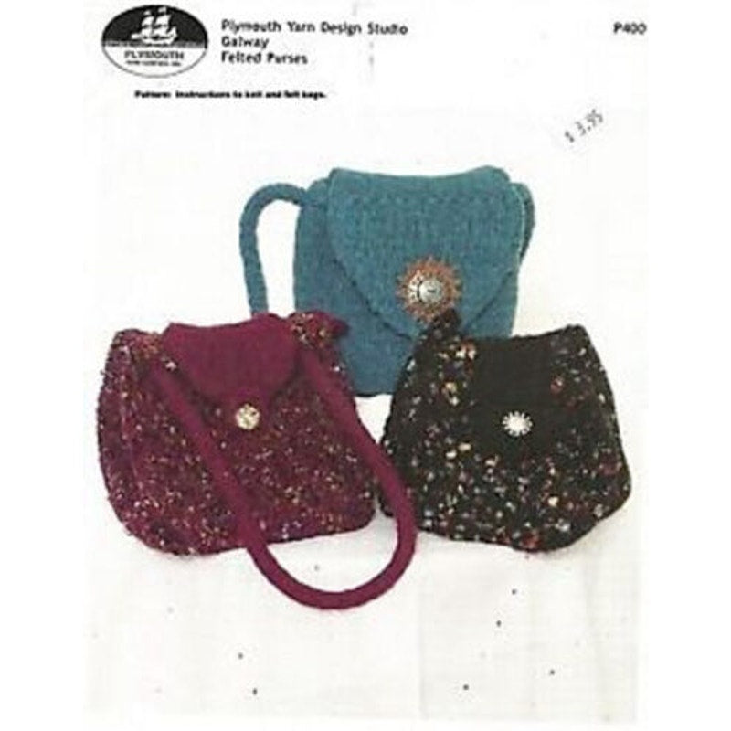 New 2004 Diana Shannon Plymouth Yarn P400 Galway Felted Purses Knitting Pattern