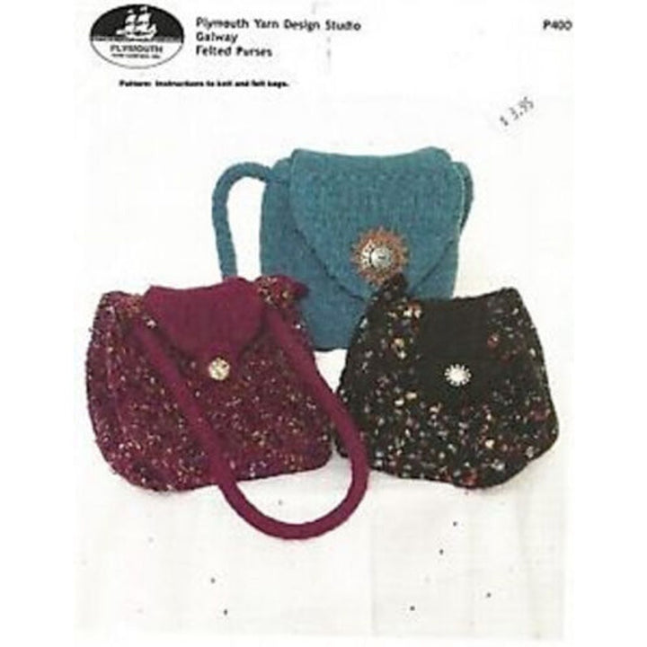 New 2004 Diana Shannon Plymouth Yarn P400 Galway Felted Purses Knitting Pattern
