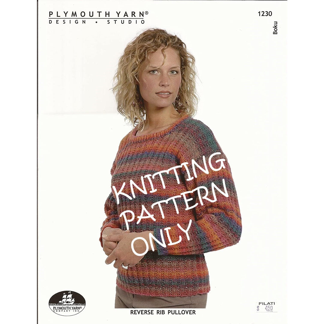 New Plymouth Yarn Design 1230 Boku Reverse Rib Pullover Sweater Knitting Pattern