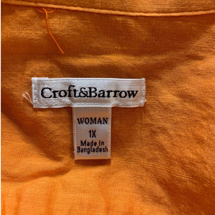 Croft &amp; Barrow Woman 1X 3/4 Tabbed Sleeve 100% Cotton Button Down Shirt Blouse