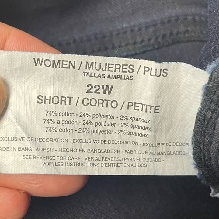 Gloria Vanderbilt 22W Amanda Flat Front Stretch Cotton Denim Blue Jeans Pockets